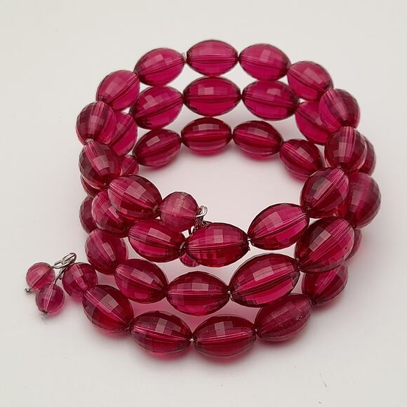 Vintage 1950s Purple Faceted Lucite Oval Beads Memory Wire Bracelet - Picture 9 of 10
